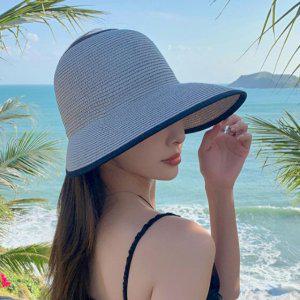 여름 해변 자외선 차단 챙 밀짚 썬캡 모자 종이 왕골