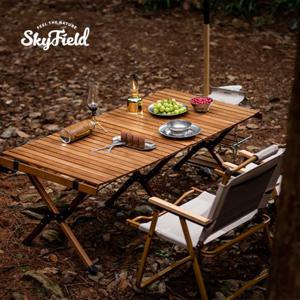 스카이필드 캠핑 우드 롤 테이블 120 (SF-TB-040) / 감성 원목 접이식 식탁 키친 탁자 차박 피크닉