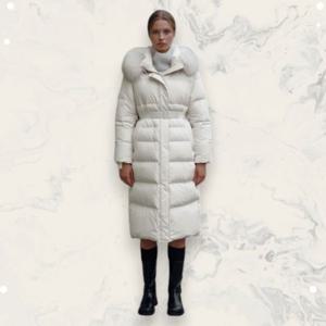 ON&ON Hood Fur Belted Long Goose Coat NEP3WHB01 EP3WHB010