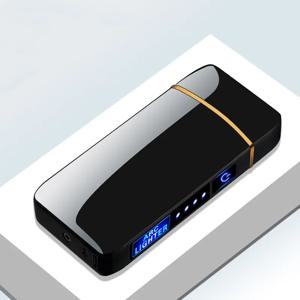핫 전기 방풍 금속 라이터 더블 아크 화염 플라즈마 충전식 USB 라이터 LED 전원 디스플레이 터치 센서 라이터