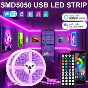 USB 1-30M LED 라이트 스트립, RGB 5050, 블루투스, Wifi 앱 제어, 파티, PC, TV, Living R용 조명, 음악 동기화