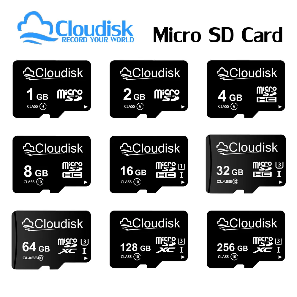Clouddisk 마이크로 SD 메모리 카드, U3, 128GB, 64GB, 32GB, 256GB, V30, C10, 16GB, 8GB, 4GB, 2GB, 1GB, A1, 휴대폰 태블릿용