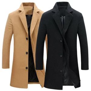 싱글 브레스티드 라펠 롱 코트 재킷, 캐주얼 오버코트, 플러스 사이즈 트렌치, 남성 모직 코트, 단색 패션, 가을 겨울