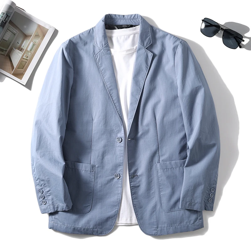 남성용 정장 재킷, 싱글 브레스트 포켓 캐주얼 블레이저, 얇은 단색 긴 소매 자외선 차단 상의, 봄 여름 패션