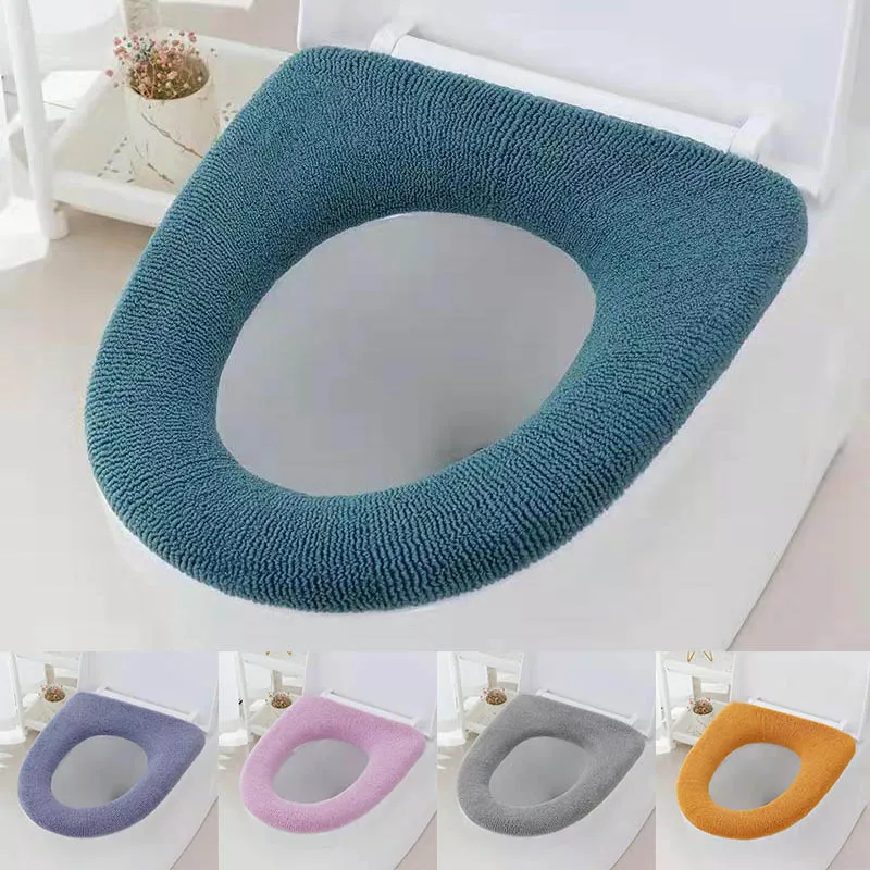 1Pcs 겨울 따뜻한 변기 커버 Closestool 매트 빨 수있는 욕실 액세서리 뜨개질 순수 컬러 소프트 O-모양 패드 비데 커버