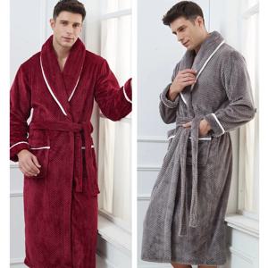 두꺼운 코랄 플리스 남성용 잠옷, 긴 로브, 따뜻한 플란넬 나이트웨어, 섹시한 커플 목욕 가운, 느슨한 홈웨어, 라운지웨어, 겨울