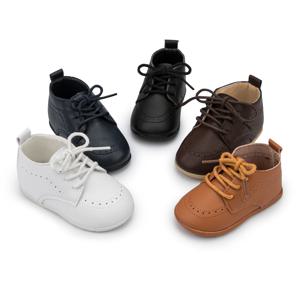 KIDSUN-아기 가죽 신발, 남아/여아 클래식 하이 탑 PU 웨딩 로퍼, 브로그, 유아 옥스포드 드레스, 유아 첫 워커 플랫