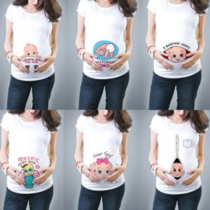 귀여운 아기 임산부 의류, 캐주얼 임신 티셔츠, 아기 프린트, 재미있는 임산부 상의, 여름 반팔 티, 신제품