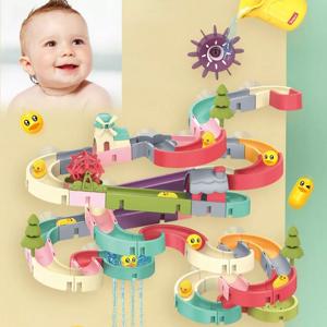 아기 목욕 장난감 DIY 슬라이드 트랙 파이프라인 노란색 오리 욕실 욕조 놀이 레인보우 샤워 물 교육 완구, 어린이용