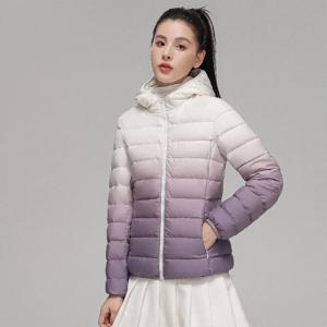 여성용 그라디언트 다운 코트, 후드 슬림 핏, 초경량 보온 재킷, 럭셔리 디자이너, 2022 가을, 겨울, 신상 패션