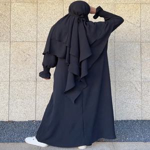 플레인 롱 키마 및 아바야 세트 Jilbab 2 피스 이슬람 기도 복장 여성용 Hijab Dress Ramadan Eid Niqab Burka