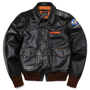 남성용 클래식 A-2 타입 말가죽 재킷, 미국 공군 정품 가죽 재킷, 빈티지 천 비행 재킷, 레트로 오토바이 코트, A2 스타일