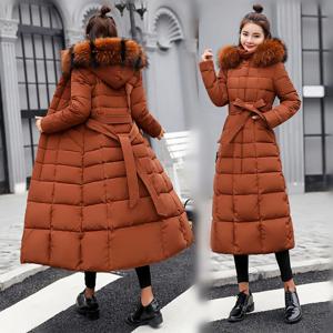 여성용 겨울 재킷, 롱 파카, 한국 패션 에디션, 벨트 슬림핏 면 재킷, 패딩, 따뜻한 바람막이 코트