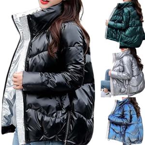 여성용 광택 겨울 다운 코튼 패딩 재킷, 두껍고 밝은 블랙 숏 샤이니 재킷, 옐로우 레드 코튼 파카 아웃웨어