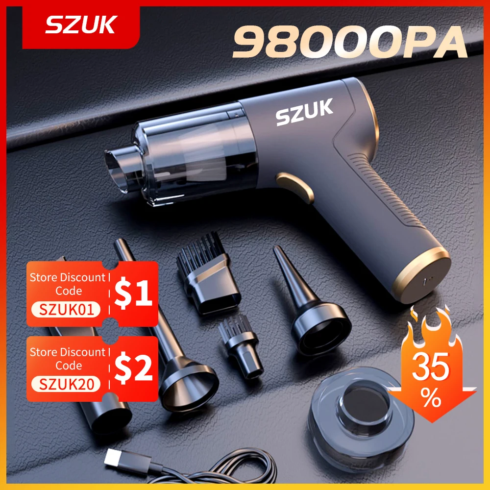 SZUK 98000PA 차량용 진공 청소기, 강력한 흡입, 휴대용 무선 가전 제품, 미니 강력한 청소 기계
