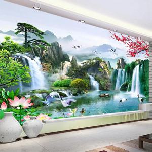 맞춤형 벽화 벽지, 중국 스타일 3D 폭포, 자연 풍경 벽 그림, 거실 TV 소파, 공부 클래식 홈 장식