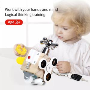 어린이 비지 큐브 나무 비지 블록 몬테소리 교육 장난감, 실습 파악 능력 훈련 자물쇠 상자, 어린이 조기 학습