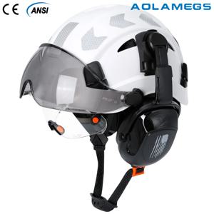 CE 안전 헬멧 바이저 포함, 소음 감소 귀마개, 엔지니어용 반사 스티커, ABS 하드 햇, 산업용 작업 모자