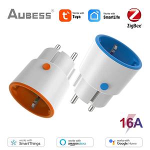 Tuya-ZigBee 3.0 스마트 전원 플러그 16A, EU 스마트 소켓 에너지 모니터 콘센트 무선 음성 원격 제어 알렉사 구글 홈