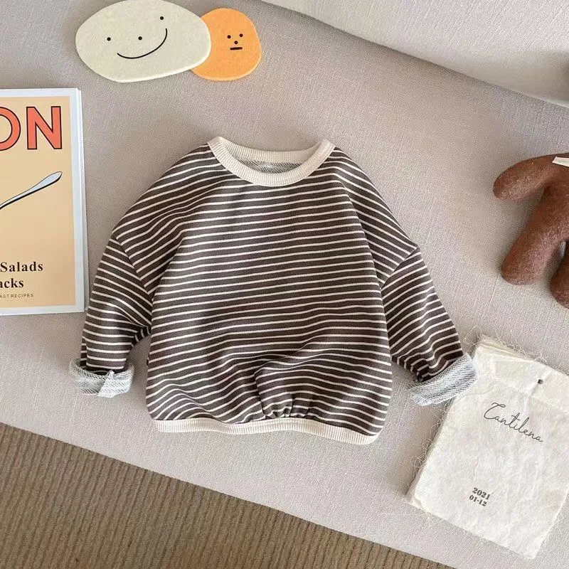 코스튬 소년 소녀 아기 줄무늬 긴 소매 티셔츠, 어린이 코튼 보터밍 셔츠, 캐주얼 아이 상의, 느슨한 유아 티, 가을 신상