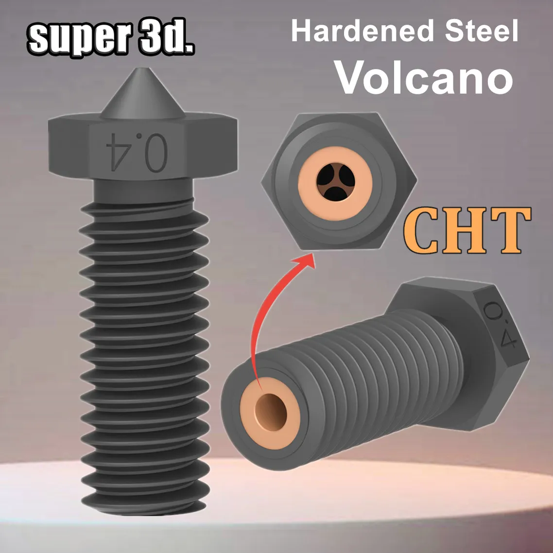 CHT 화산 경화 강철 깍지 3D 프린터, 고유량 CHT 클론, 엔더 3 포병 바이퍼 핫엔드 부품용 화산 500 ° 노즐