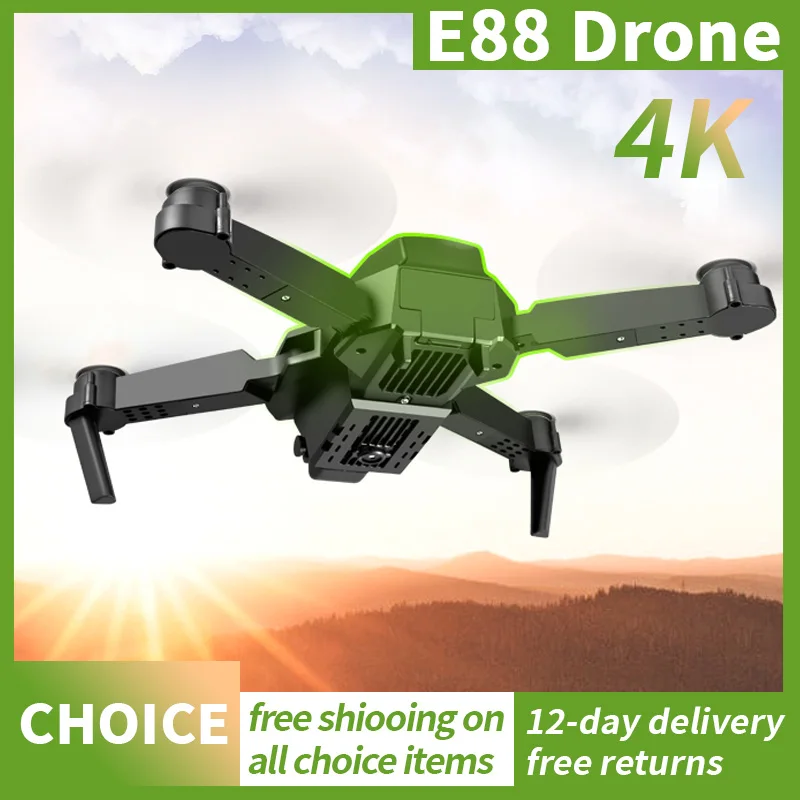 E88 드론 전문가용 4K HD 듀얼 카메라, LED 조명, 항공 사진, 전방향 접이식 RC FPV 장난감 헬리콥터, 신제품