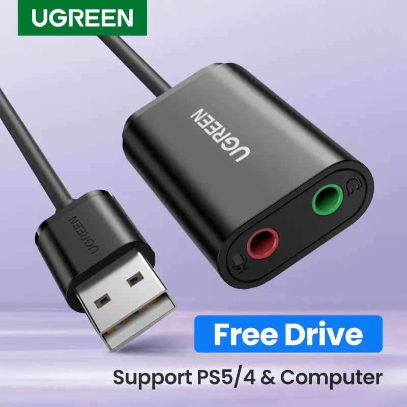 UGREEN 사운드 카드 외부 3.5mm USB 어댑터 USB-마이크 스피커 PS4 노트북 컴퓨터 USB 사운드 카드 용 오디오 인터페이스