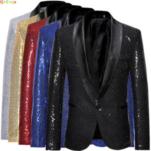 샤이니 골드 스팽글 반짝이 장식 블레이저 재킷, 남성 나이트 클럽 무도회 정장 코트, 남성 의상, 가수 무대 의상