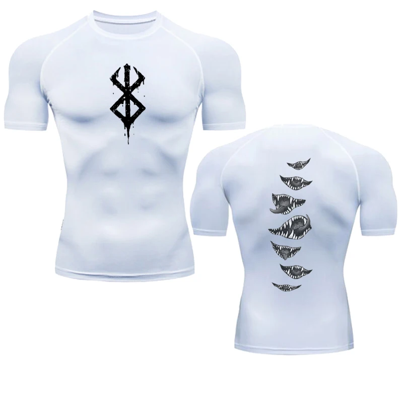 남성용 애니메이션 티셔츠, 래시가드 상의, 반팔, 세컨드 스킨, 보디 빌딩 티셔츠, 속건성 압축 타이트 셔츠