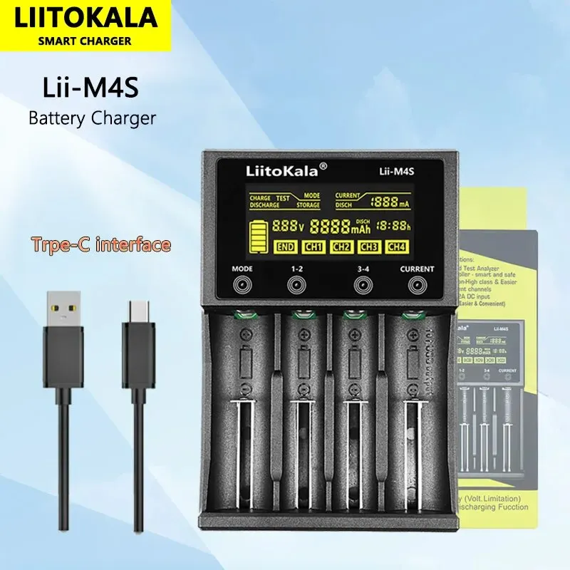 LiitoKala Lii-M4S 18650 LCD 다기능 배터리 충전기, 3.7V 1.2V 26650 21700 14500 18350 17500 AA AAA A C 및 기타