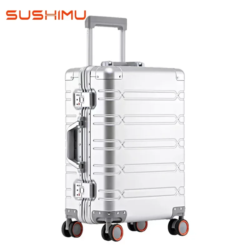 SUSHIMU모든 알루미늄-마그네슘 합금 트롤리 가방, 스피너 휠, 알루미늄 합금 가방, 금속 상자, 암호 탑승 가방, 하드 케이스
