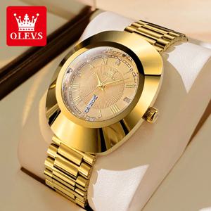 OLEVS 여성용 골드 스테인레스 스틸 시계, 달력 방수 쿼츠 손목시계, 우아한 패션, 최고 럭셔리 브랜드