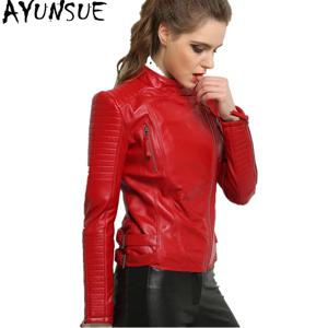 AYUNSUE 100% 진짜 양가죽 재킷, 여성용 진짜 가죽 재킷, 짧은 슬림 재킷, 겉옷