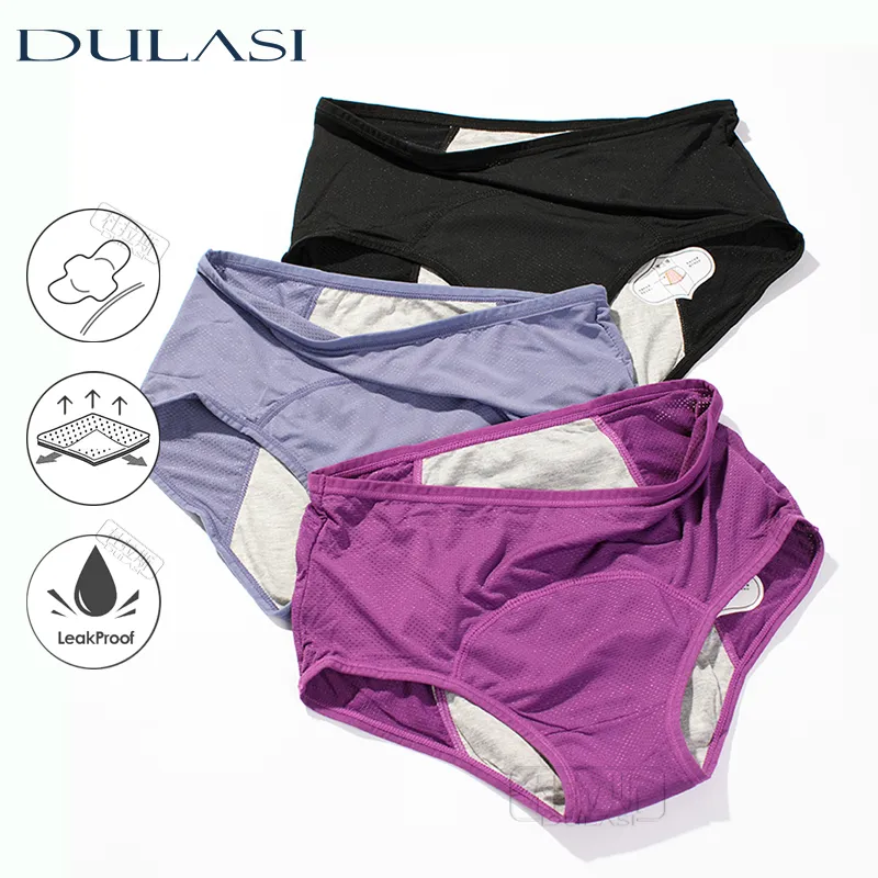 DULASI-누출 방지 생리 팬티 3 개, 생리적 바지, 여성 속옷, 기간, 편안한 방수 팬티, 드롭 배송