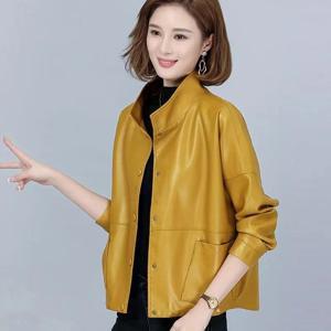 여성용 PU 가죽 재킷, 짧은 한국 외투, 모조 양가죽 루즈 여성 상의, 고품질, 2024 용수철 가을 신상