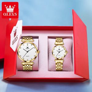 OLEVS 커플 시계, 심플한 럭셔리 패션, 오리지널 손목시계, 절묘한 시계 선물 상자, 그와 그녀의 시계 세트, 연인 방수