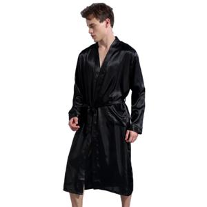 남성용 긴팔 레이온 가운, 검은색, 남성용 기모노 목욕 가운, 잠옷 잠옷, S M L XL XXL