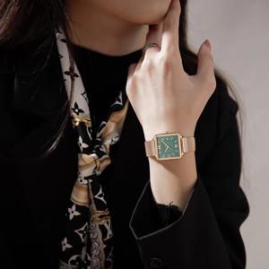 일본 쿼츠 무브먼트 그린 다이얼 로마 스퀘어 시계 케이스, 스테인레스 스틸 패션 손목 시계 여성용 로즈 골드 시계