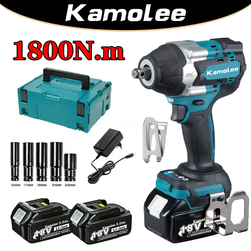 [트럭 타이어 열 수 있음] Kamolee Tool DTW700 1800N.m 고토크 전기 임팩트 렌치 Makita 배터리와 호환되는 1/2인치