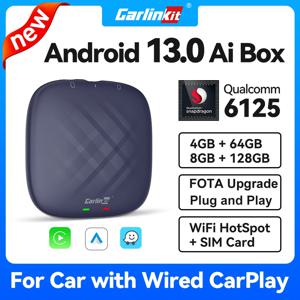 2024 새로운 CarlinKit CarPlay Ai Box Qualcomm 6125 8 코어 안드로이드 13/11 무선 Carplay 안드로이드 자동차 자동차 비디오 TV 박스 자동 연결 지원 WiFi SIM 카드