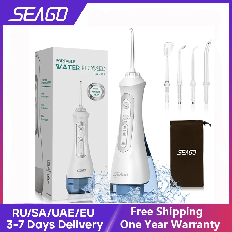 SEAGO-새로운 구강 치과 휴대용 워터 플로셔 SG833, USB 충전식, 3 모드, IPX7, 200ML, 치아 청소용 물