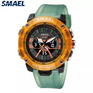스포츠 시계 방수 SMAEL 남성 시계 디지털 LED 디스플레이 석영 아날로그 스톱워치 패션 그린 오렌지 시계 8058 남자 시계