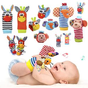 만화 봉제 양말 손목 딸랑이 아기 장난감, 신생아 딸랑이 장난감, 소리가 나는 감각 장난감, 3 6 12 개월