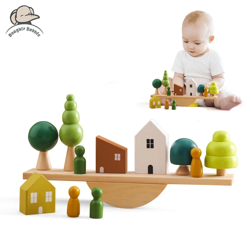 몬테소리 감각 장난감, 아기 숲 집용 쌓기 장난감, 나무 숲 블록 복제, 유아 교육 게임 선물