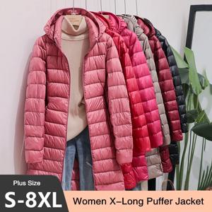 여성용 슬림 리무버 후드 파카 다운 재킷, 긴 초경량 얇은 캐주얼 코트, 9 가지 색상, 플러스 사이즈, 5xl, 6XL, 7XL