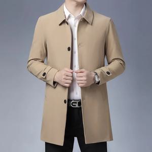 BROWON 브랜드 비즈니스 캐주얼 트렌치 코트 남성용, 턴다운 칼라, 단색 롱 재킷, 남성 패션 바람막이 의류, 2024