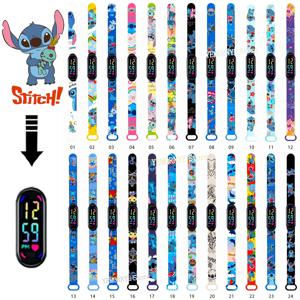 어린이 만화 애니메이션 캐릭터 발광 팔찌 시계, LED 터치 방수 시계, 스포츠 선물 장난감, 스티치 24 개