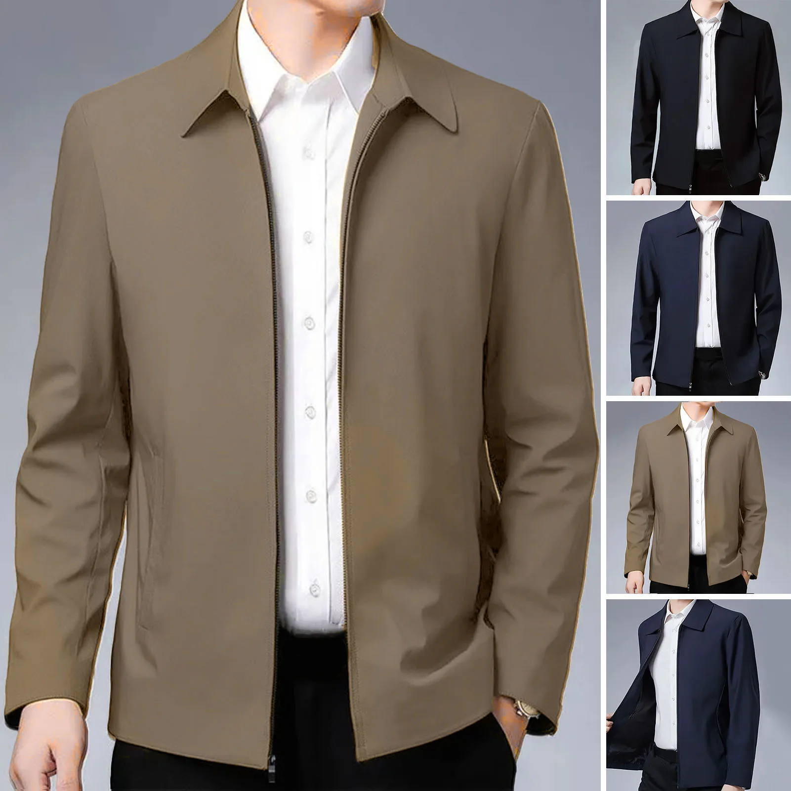 남성용 우아한 중년 남성 라펠 재킷, 지퍼 잠금 포켓, 격식 있는 비즈니스 또는 캐주얼 의류, 용수철 가을