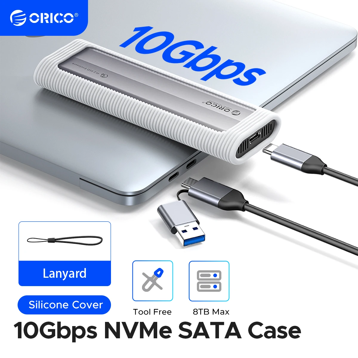 ORICO 외장 USB 인클로저 도구 필요 없는 M.2 NVMe SATA SSD 어댑터, PCIe NVMe 및 SATA SSD용 UASP 지지대, 10Gbps