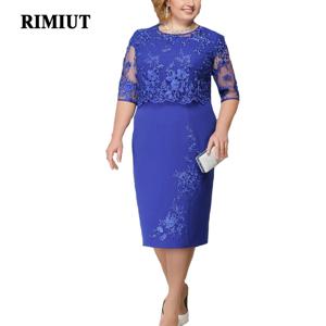 Rimiut 여성용 플러스 사이즈 5XL 6XL 여름 가을 드레스, 우아한 레이스 드레스, 여성 블루 이브닝 파티 드레스, 빅 사이즈 팻 MM